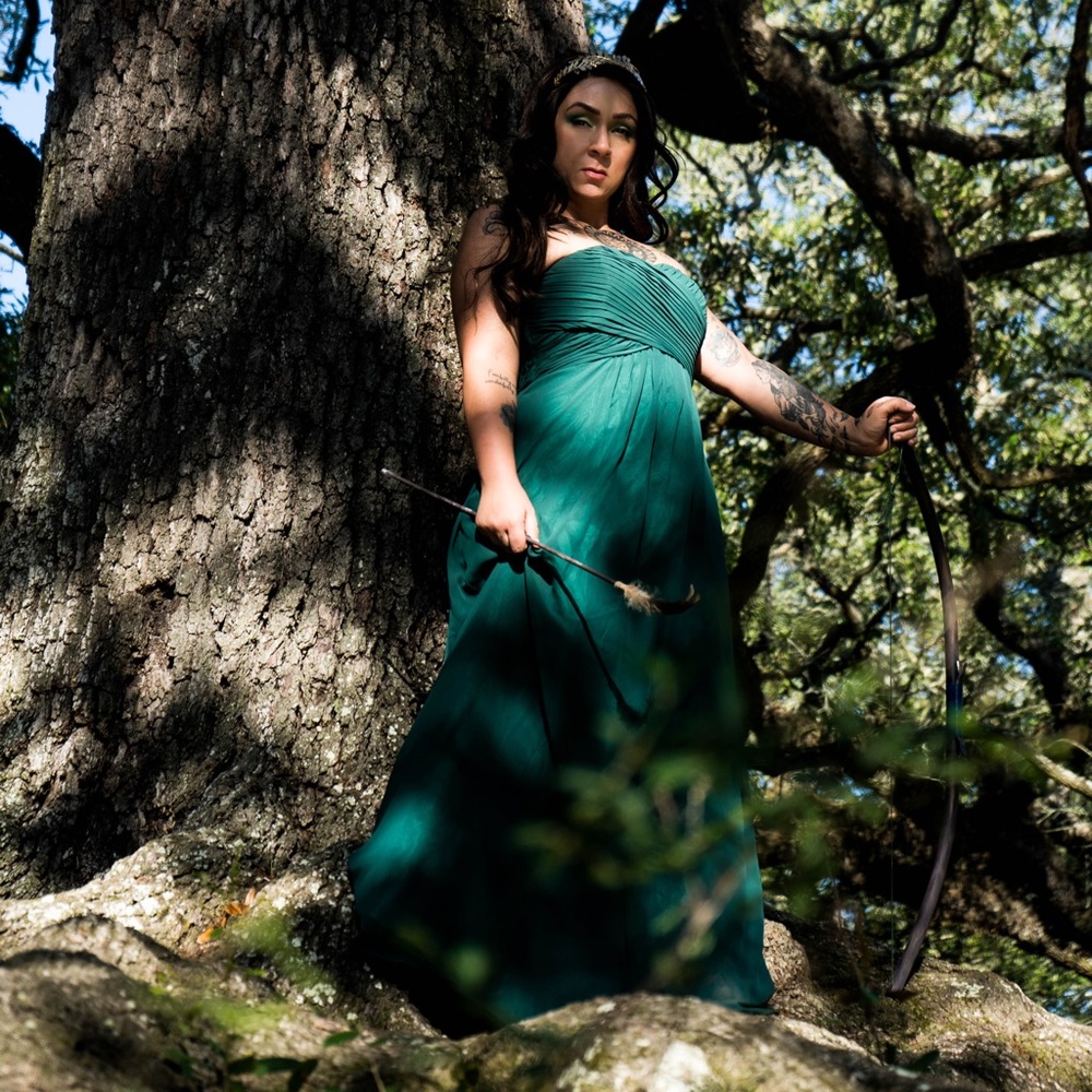 woodland green bridesmaid dresses Modest Ivory Lace Forest Green Tulle Top Round Neck Bridesmaid Dress, MBD154
